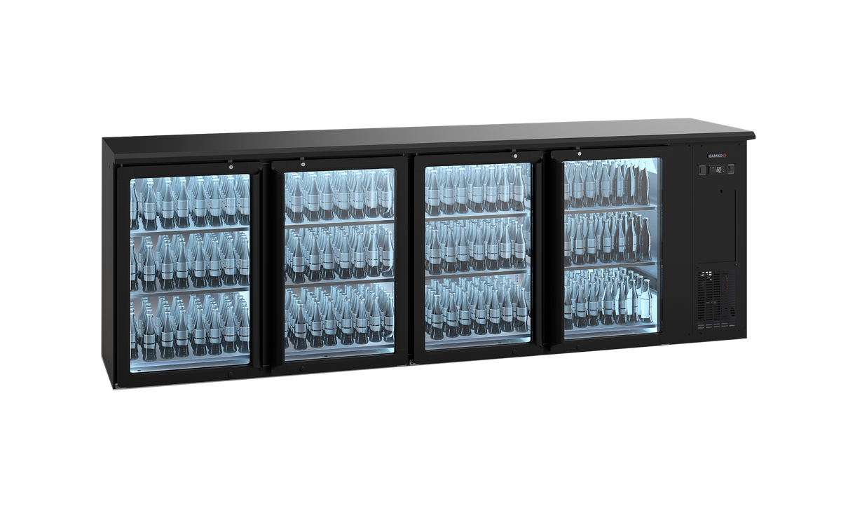 Gamko E3/2222GMU plug-ready bottle cooler with 4 anthracite glass doors