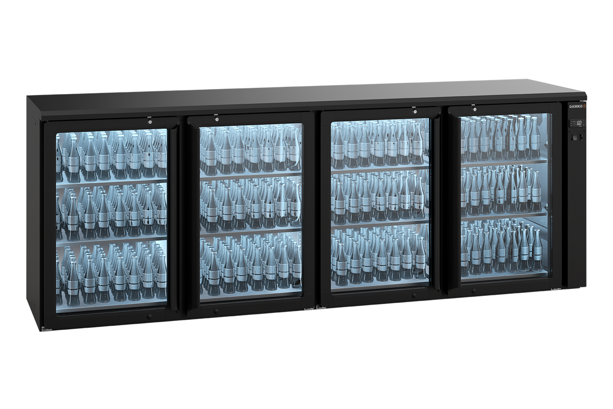 Gamko E3/2222GVS remote bottle cooler with 4 anthracite glass doors