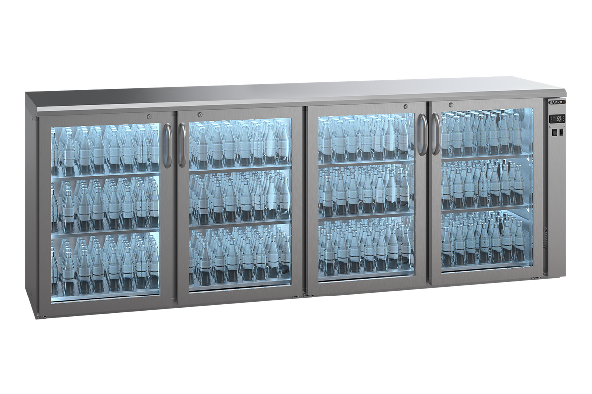 Gamko E3/2222GVSCS remote bottle cooler with 4 inox glass doors