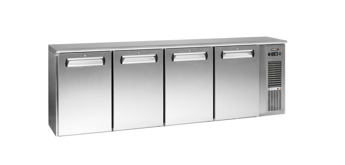 Gamko E3/2222MUCS plug-ready bottle cooler with 4 solid inox doors