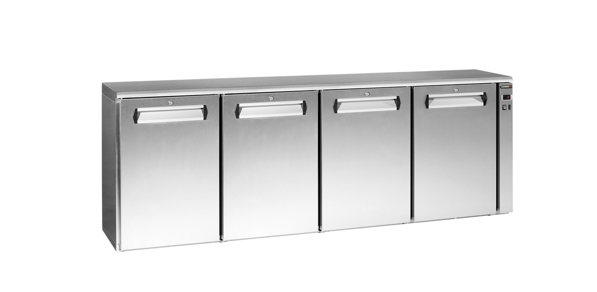 Gamko E3/2222VSCS remote bottle cooler with 4 solid inox doors