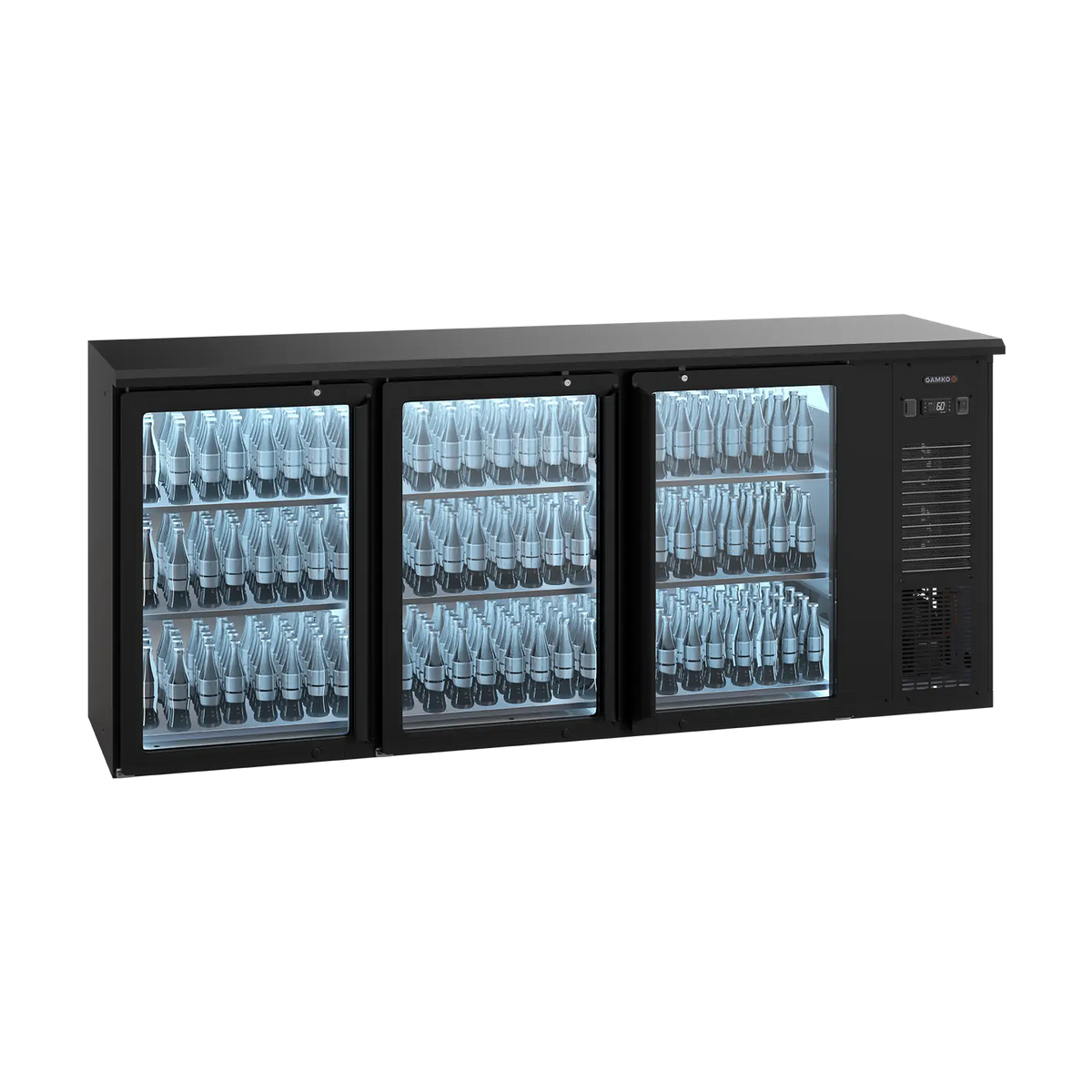 Refroidisseur de bouteilles Gamko E3/222GMU prêt à brancher avec 3 portes vitrées anthracite