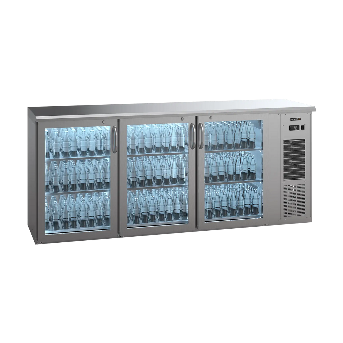 Refroidisseur de bouteilles Gamko E3/222GMUCS prêt à brancher avec 3 portes vitrées inox
