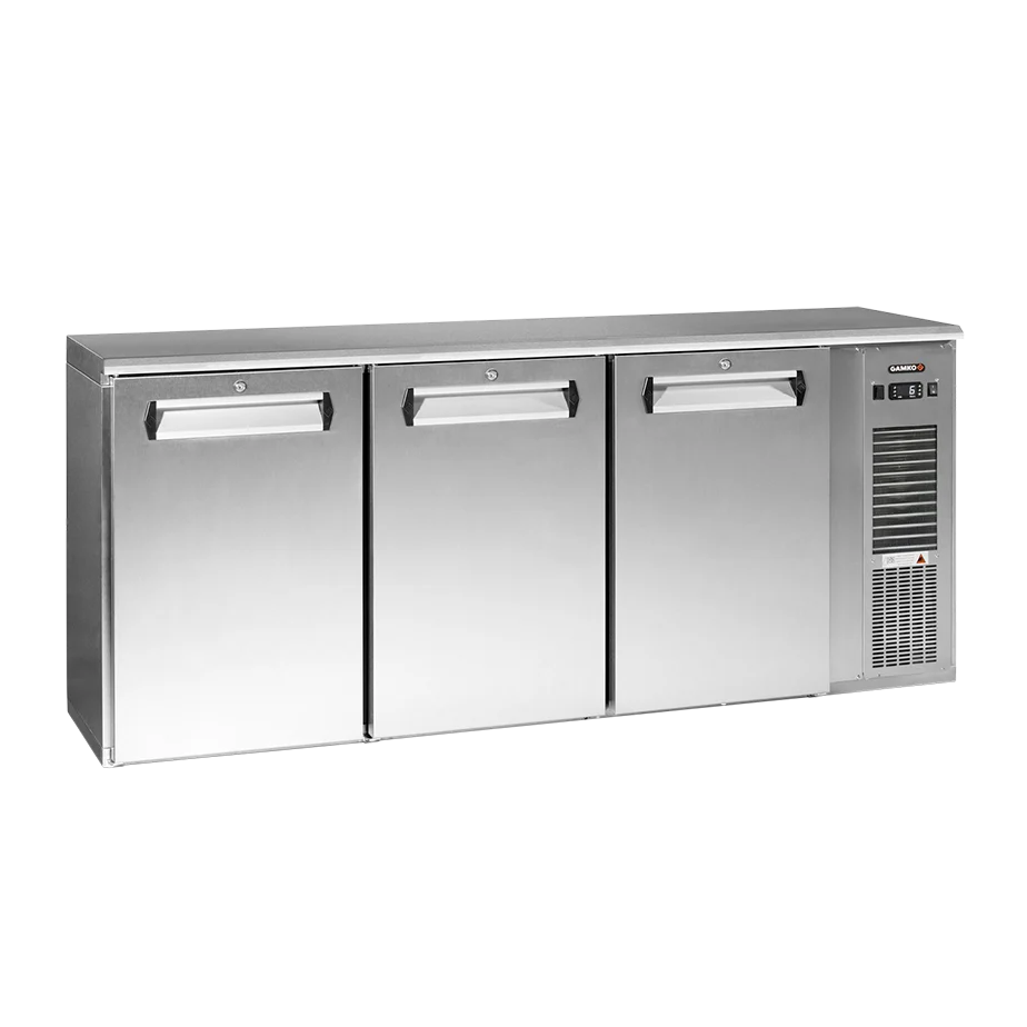 Refroidisseur de bouteilles Gamko E3/222MUCS prêt à brancher avec 3 portes pleines inox