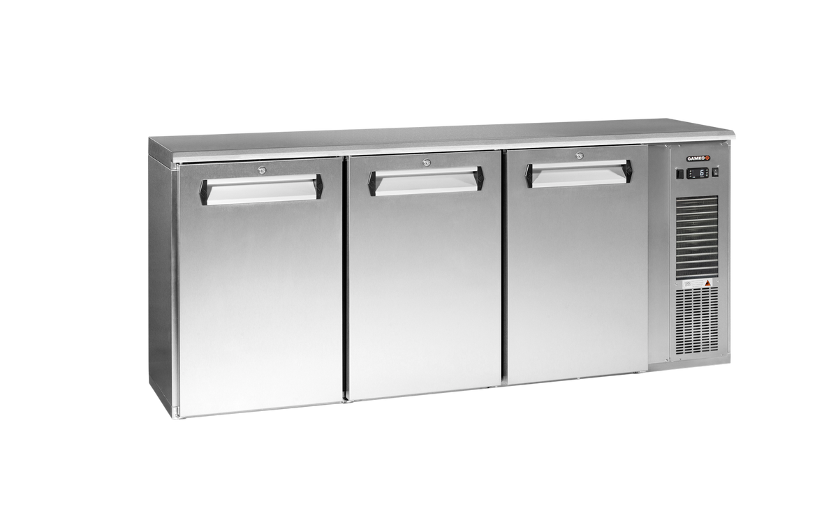 Gamko E3/222MUCS plug-ready bottle cooler with 3 solid inox doors