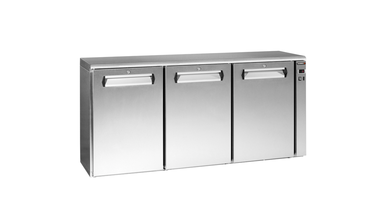 Gamko E3/222VSCS remote bottle cooler with 3 solid inox doors