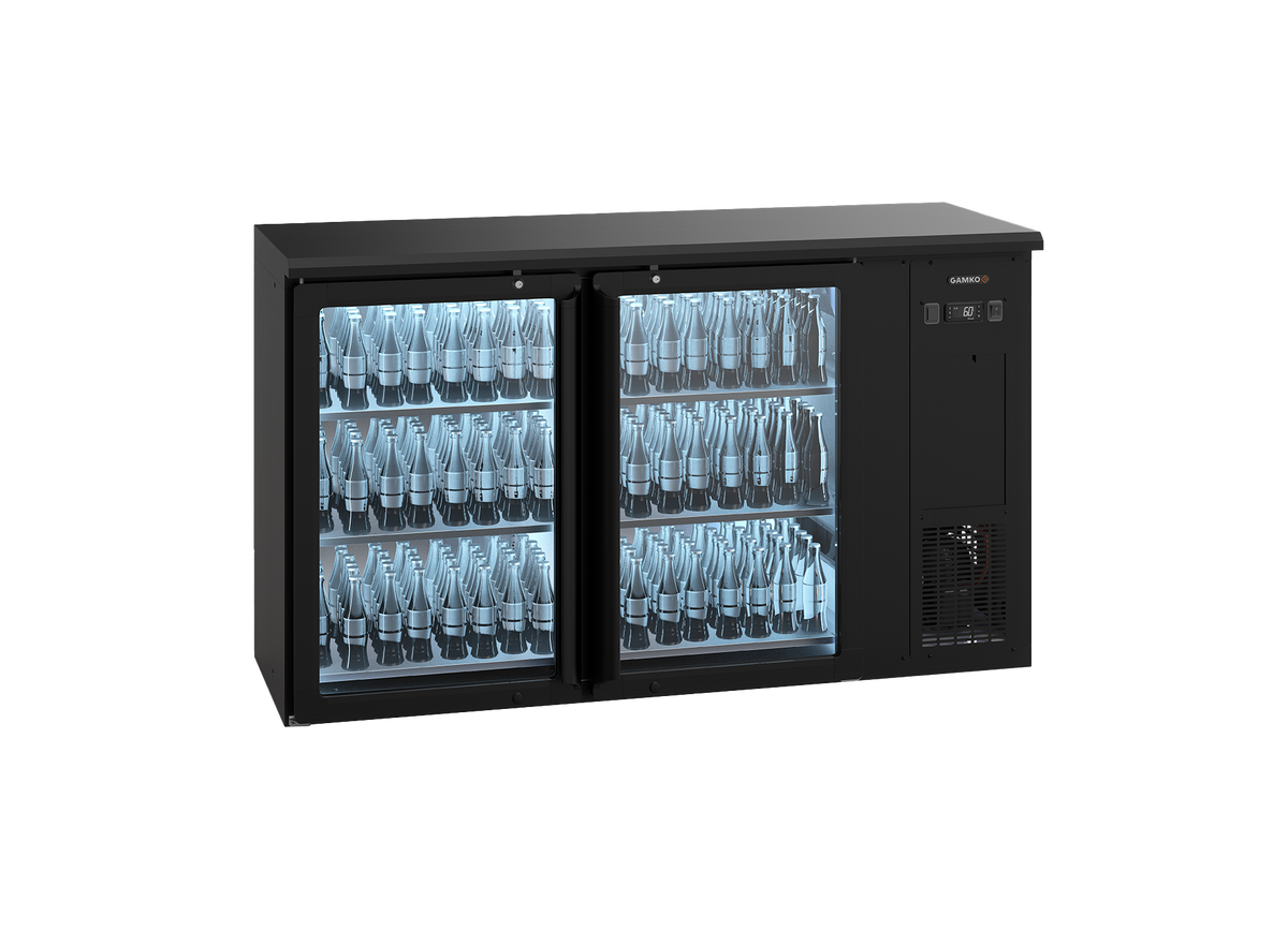 Gamko E3/22GMU plug-ready bottle cooler with 2 anthracite glass doors