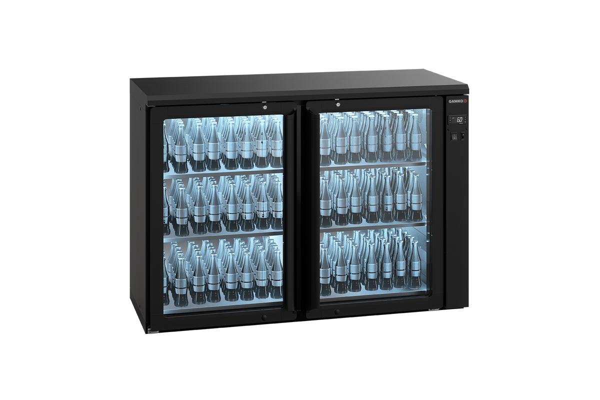 Gamko E3/22GVS remote bottle cooler with 2 anthracite glass doors