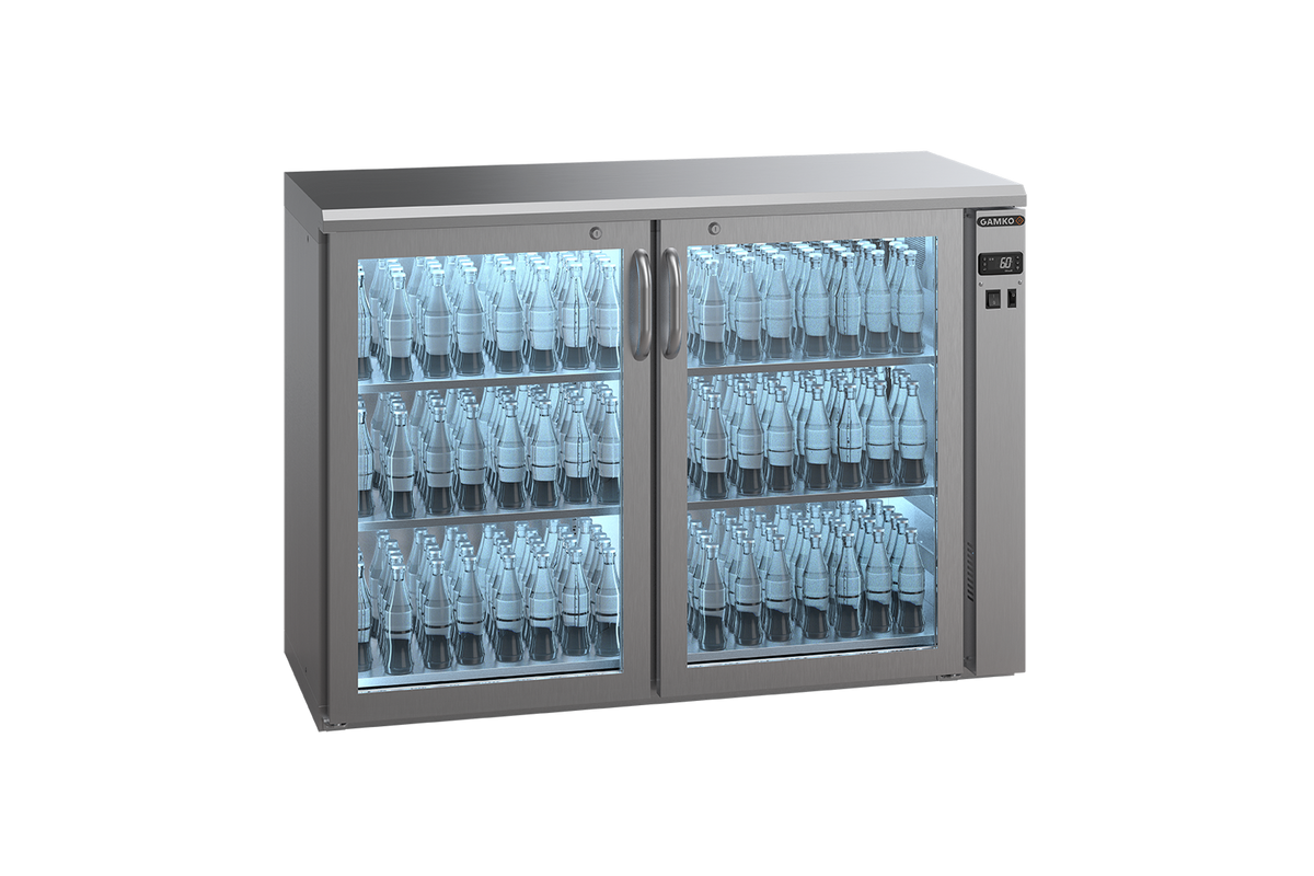 Gamko E3/22GVSCS remote bottle cooler with 2 inox glass doors